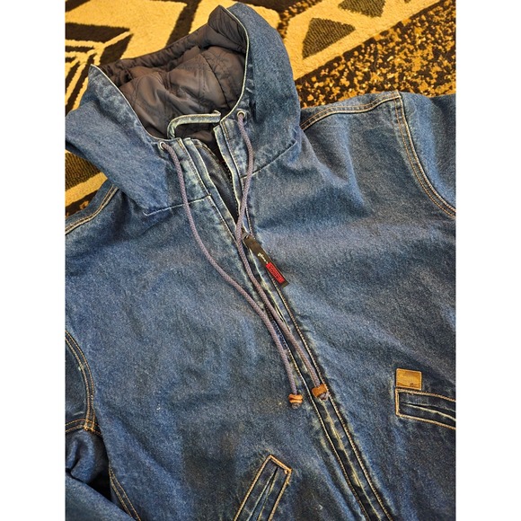 Riggs Workwear Wrangler Denim Lined Hooded Jacket Mens Full Zip Medium Trucker - Picture 1 of 9